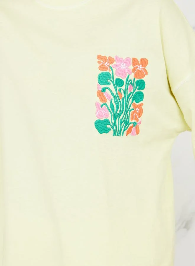 ستايلي Oversized Embroidered Contrast Stitch Detail Drop Shoulder T-shirt