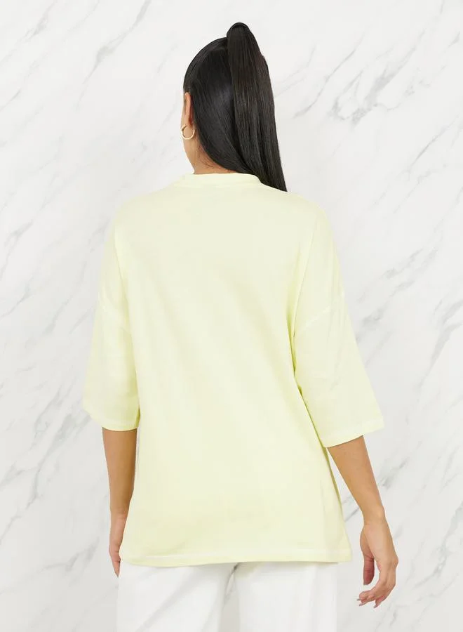 ستايلي Oversized Embroidered Contrast Stitch Detail Drop Shoulder T-shirt