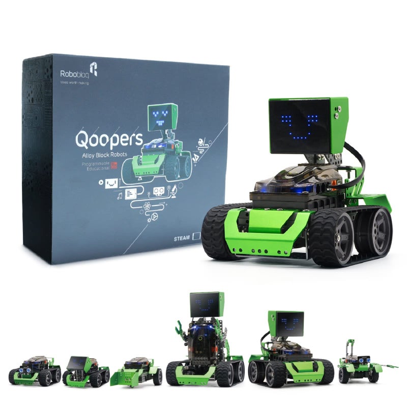 Robobloq Qoopers 6 in 1 Programming Robot Building Kit with Remote Control, LED Martrix, Ultrasonic Sensor etc. for Scratch Arduino Python Learning, Coding Toy for Kids
