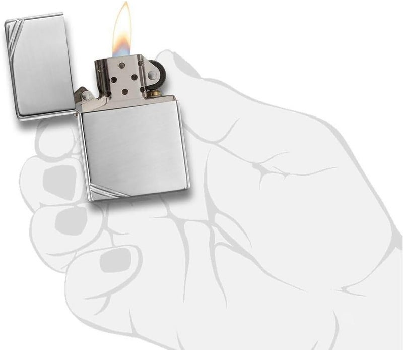 زيبو 1 Zippo Zp-260 عتيق مع خطوط مائلة كروم مصقول - Image 3