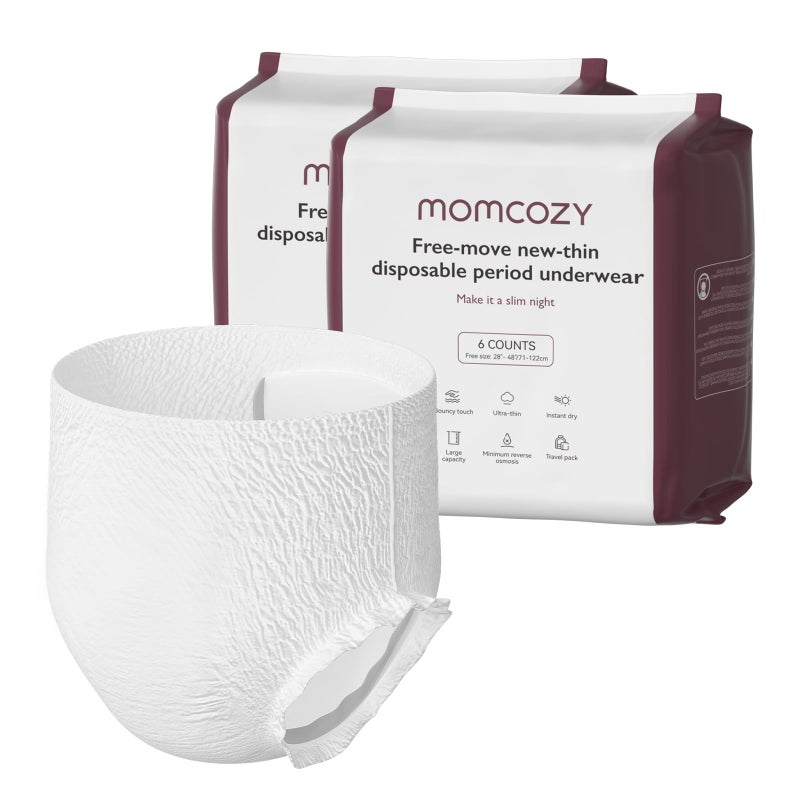 Momcozy سروال داخلي قابل للتصرف بعد الولادة من مومكوزي، 12 قطعة، لا تسرب، رقيق جديد، وسادة مدمجة ذاتية الامتصاص، سروال فترة حرية الحركة للنساء والأمهات ورعاية الولادة باللون الأبيض - Image 1