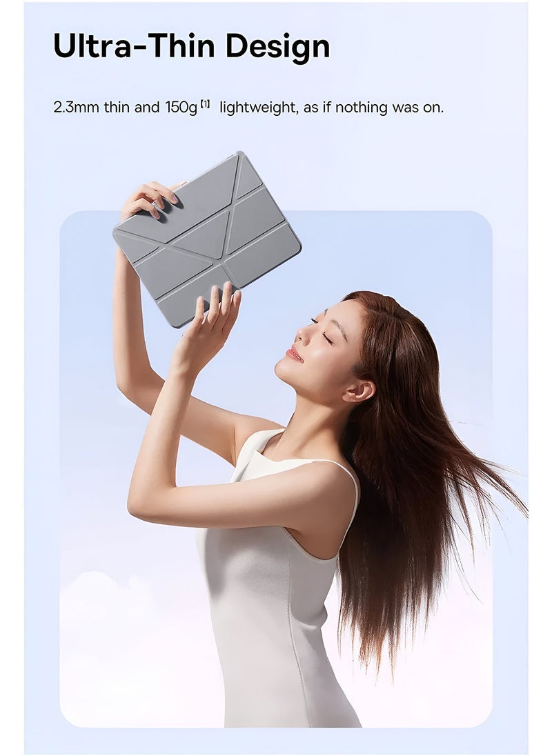 ELTRAZONE Apple iPad 2025 (11th Generation) A16 10.9 inch Symmetry 360 Smart Folio Series Case – Auto Awake/Auto Sleep, Leather Texture with Transparent Back & Pen Holder, All-Round Protection, Slim Design – Grey - Image 4