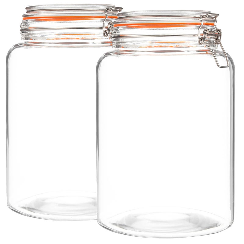 kitchentoolz Large 1 Gallon Glass Mason Jar with Hinged Lids Extra WideMouth Airtight Leakproof Sealed Canning Jars Pickling Container Preserving  Flour Storage  Pack of 2