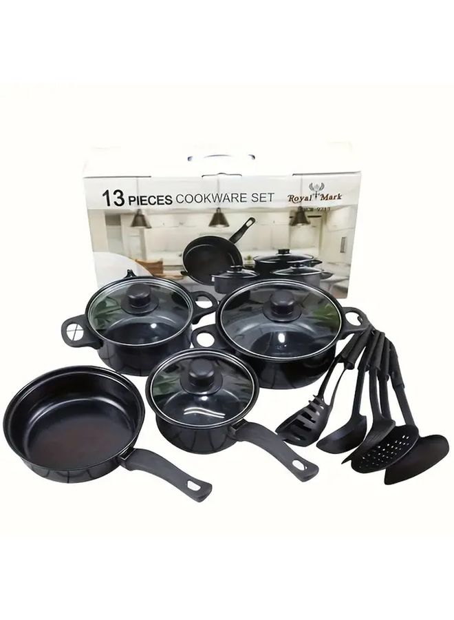 13 Piece Non Stick Cookware Set Frying Pan Milk Pot Soup Pot - Image 1