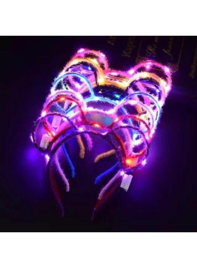 Stall Toy Night Market Explosions Luminous Headband Stall With Light Small Gift Headwear Cat Ear Rabbit Ear Headband Bar-Color:Glowing Short Hair Mickey Color Mixing - Image 1