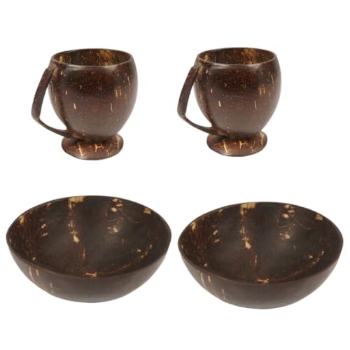 NAMAKA Handcrafted Eco-Friendly Coconut Shell Coffee/Tea/Juice Cup & Multipurpose Bowl Set – 2 Cups & 2 Bowls, 200ml Each, Glossy Polished, Chemical-Free - Image 1