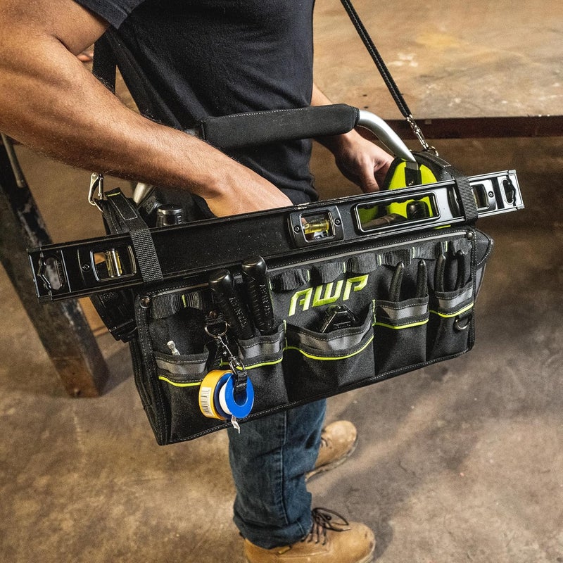 AWP 18" Pro Tool Tote | Water Resistant Tool Bag with Rotating Handle, Removable Shoulder Strap and 15 Tool Storage Pockets - Image 4