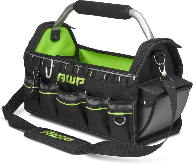AWP 18" Pro Tool Tote | Water Resistant Tool Bag with Rotating Handle, Removable Shoulder Strap and 15 Tool Storage Pockets - Image 1