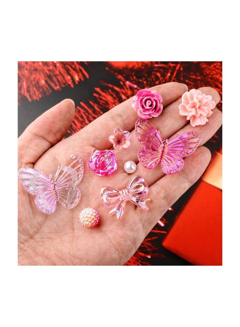 SYOSI 350 Pieces 3D Resin ABS Colorful Rose Flower Bows Butterfly Charms with Flatback Half Round Pearl Beads for Bracelet Earring Necklace Craft - Image 4