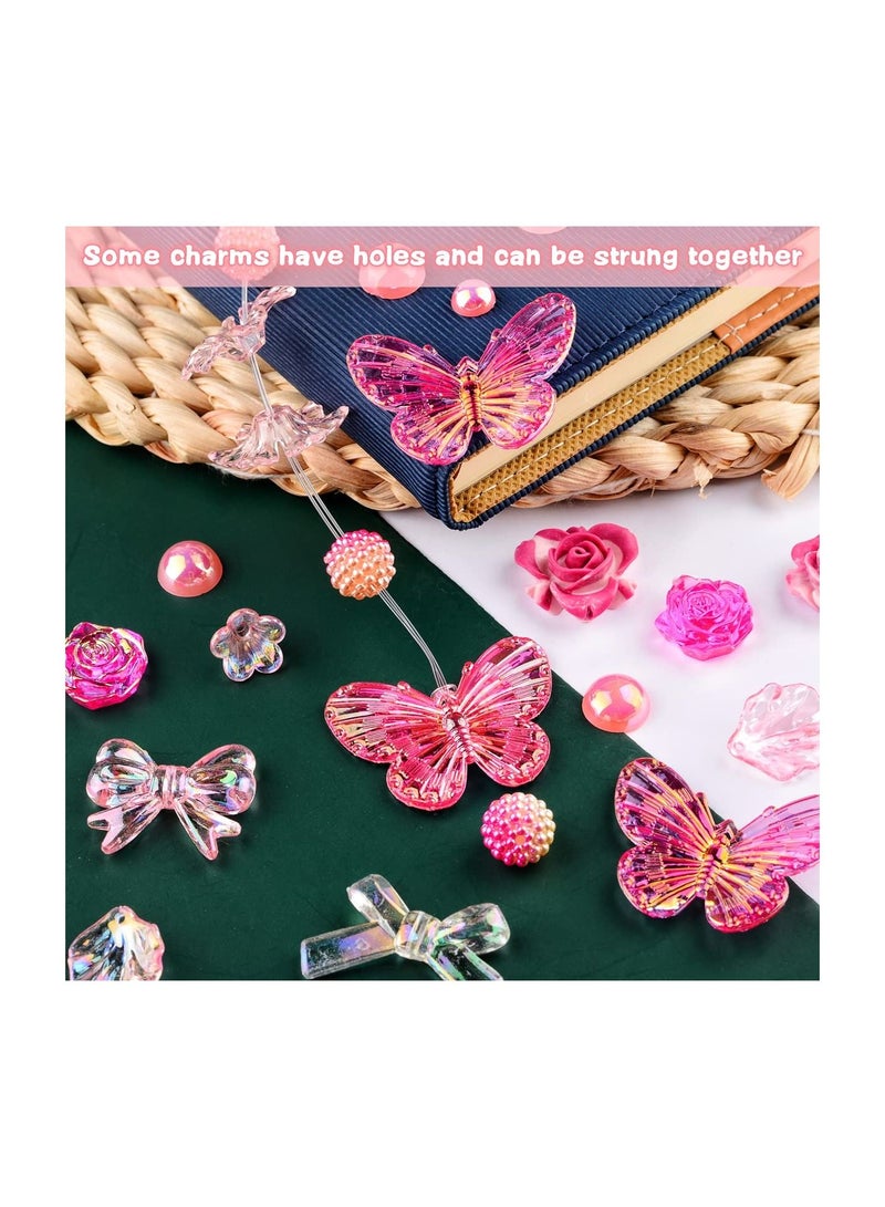 SYOSI 350 Pieces 3D Resin ABS Colorful Rose Flower Bows Butterfly Charms with Flatback Half Round Pearl Beads for Bracelet Earring Necklace Craft - Image 5