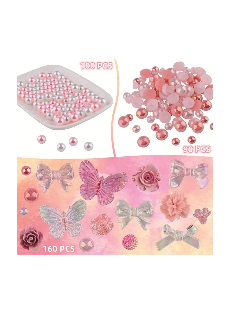 SYOSI 350 Pieces 3D Resin ABS Colorful Rose Flower Bows Butterfly Charms with Flatback Half Round Pearl Beads for Bracelet Earring Necklace Craft - Image 3