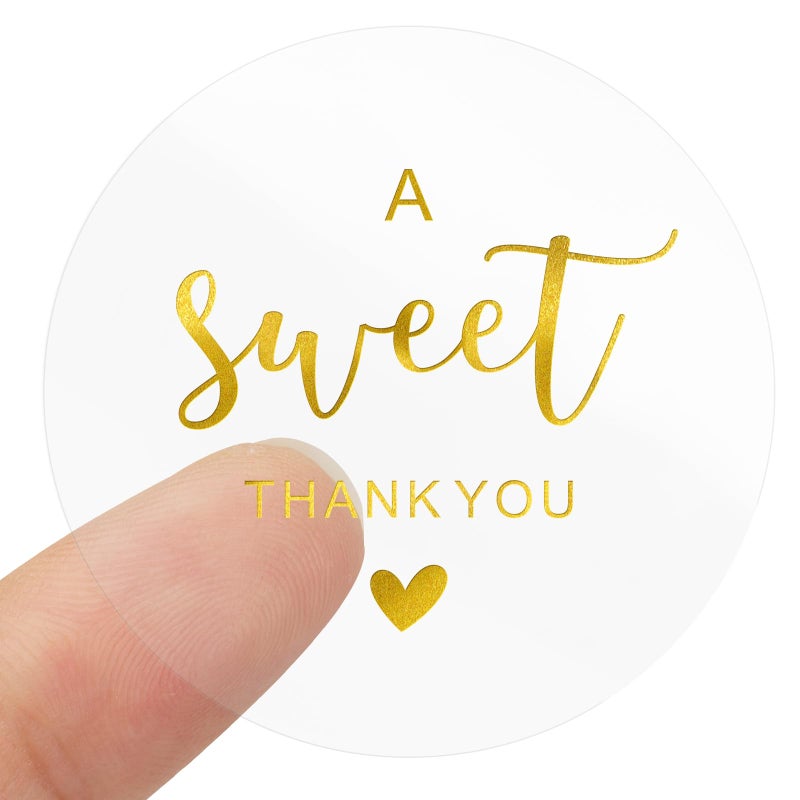 joycraft 2 Inch Sweet Thank You Stickers, 120Pcs Clear Gold Foil Envelope Seals, Party Favor Labels, Round Gift Stickers for Wedding, Birthday, Baby Shower - Image 1