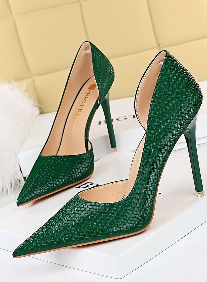 BIGTREE Pointed Snakeskin Side Cut-Out High Heels 10.5CM