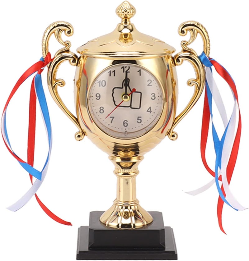 Retro Clock Lifelike Trophy Model Decorative Small Desktop Alarm Clock for Dormitory Bedroom Living Room (Gold) - Image 1
