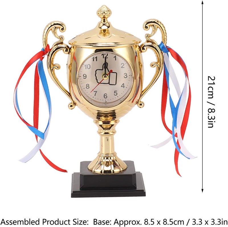 Retro Clock Lifelike Trophy Model Decorative Small Desktop Alarm Clock for Dormitory Bedroom Living Room (Gold) - Image 2