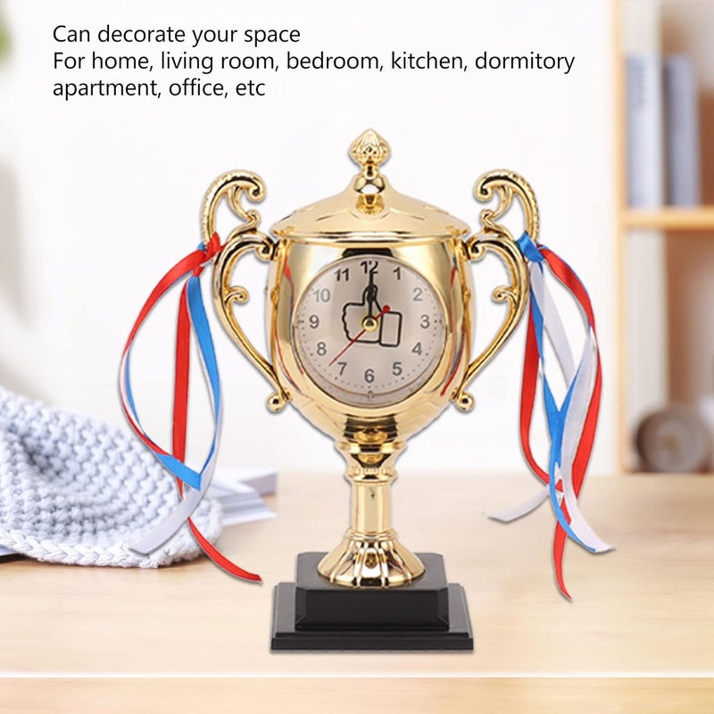 Retro Clock Lifelike Trophy Model Decorative Small Desktop Alarm Clock for Dormitory Bedroom Living Room (Gold) - Image 4