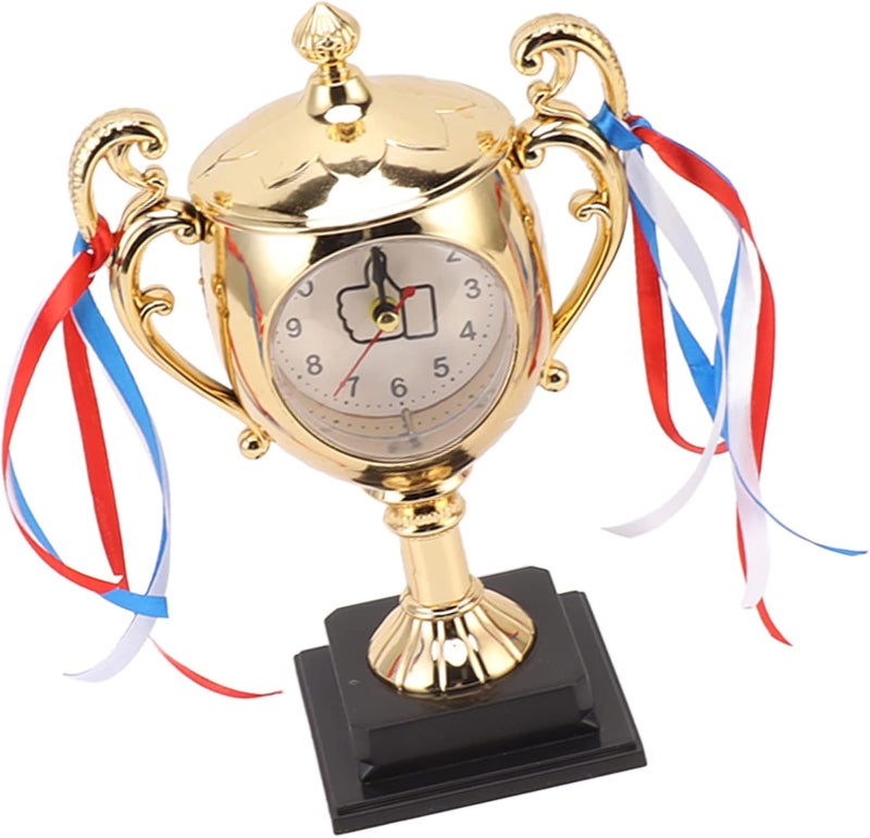 Retro Clock Lifelike Trophy Model Decorative Small Desktop Alarm Clock for Dormitory Bedroom Living Room (Gold) - Image 5