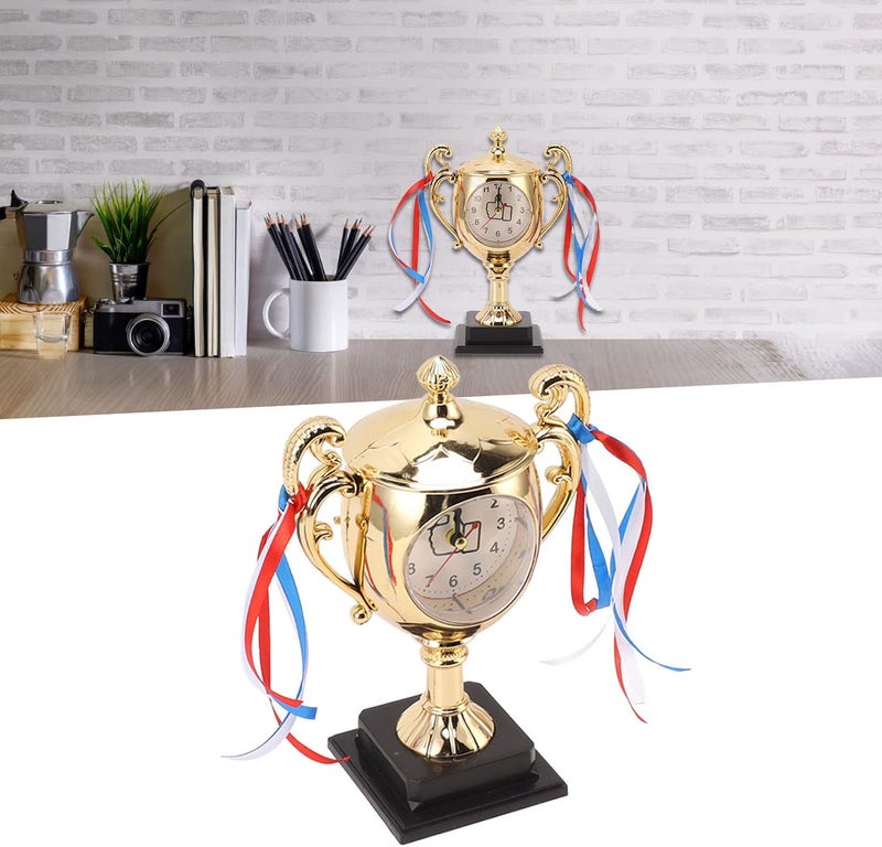 Retro Clock Lifelike Trophy Model Decorative Small Desktop Alarm Clock for Dormitory Bedroom Living Room (Gold) - Image 3