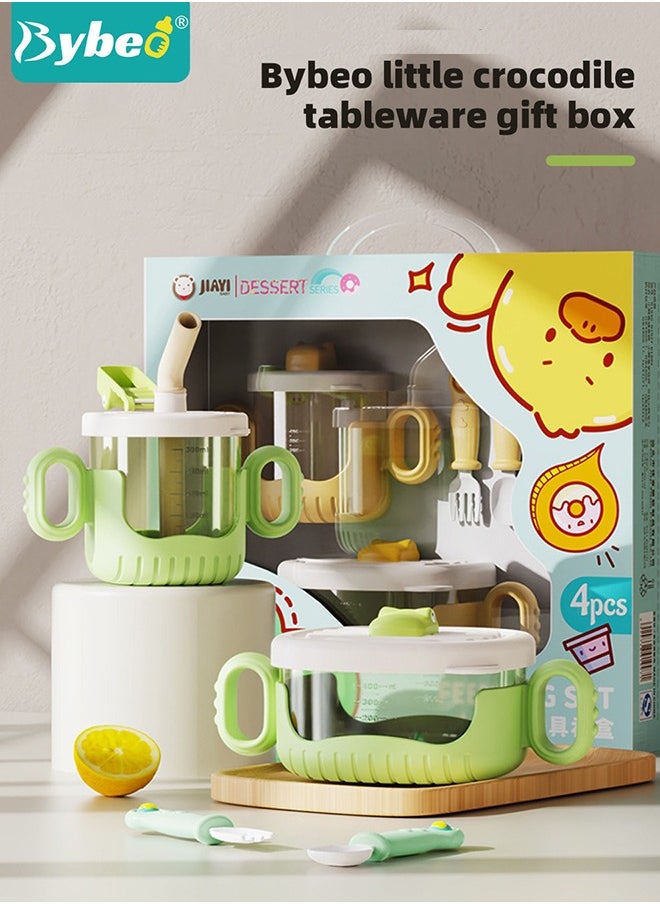 Bybeo 4-Pieces Baby Feeding Set - Sippy Cup With Straw And Lid, Feeding Bowl, Spoon And Fork  - Image 2