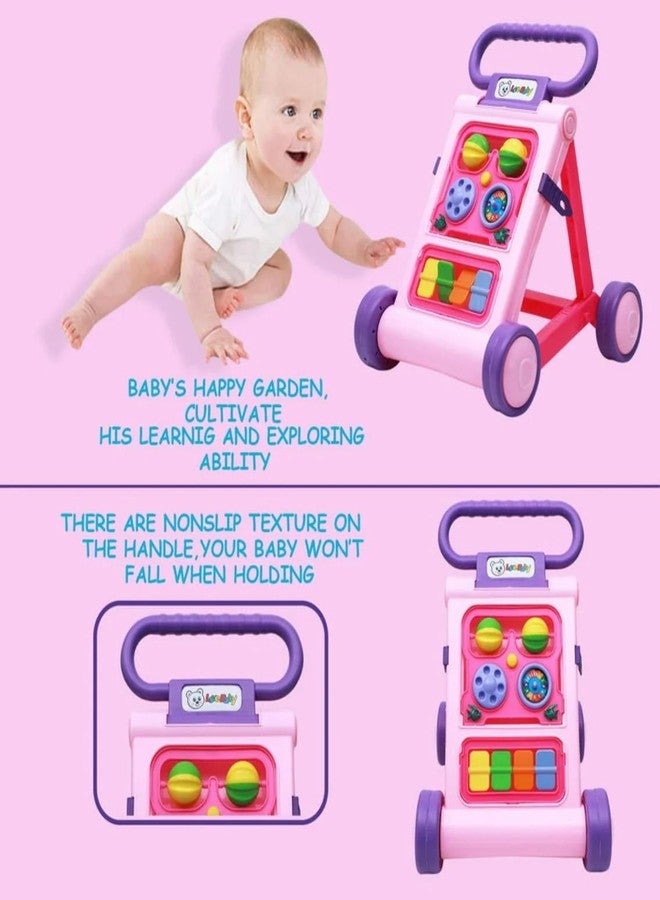 JoyRide Musical Folding Baby Activity Push Walker with Flipping Doors, Turning Gears, and Spinning Panels 4 Colors, Non-Toxic Plastic, Boys Girls 9-18 Months (Pink) - Image 3