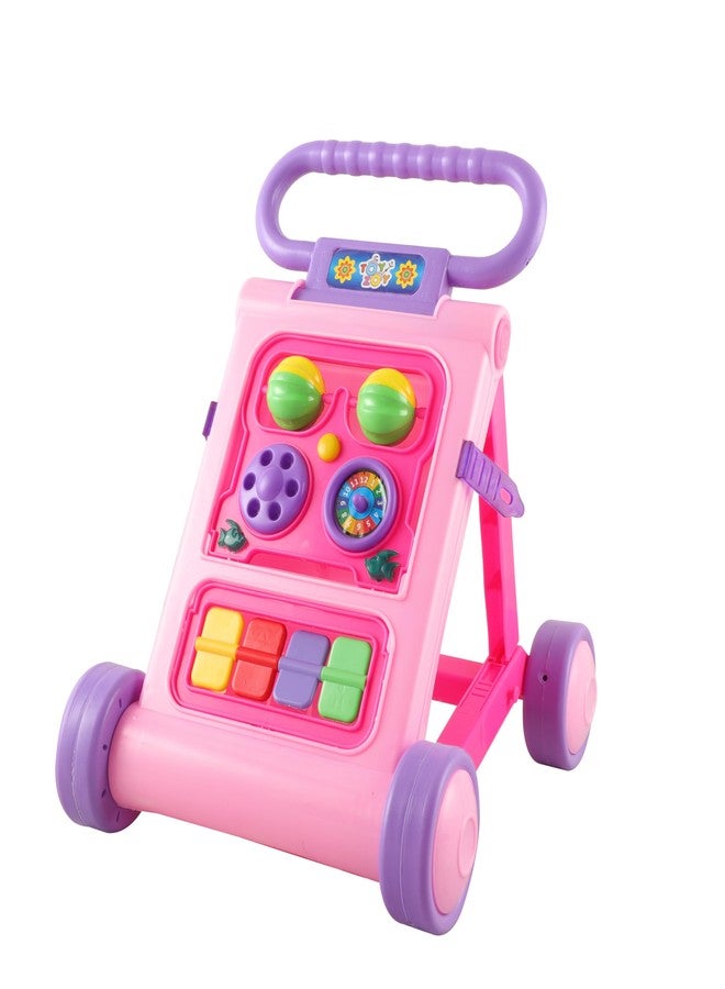 JoyRide Musical Folding Baby Activity Push Walker with Flipping Doors, Turning Gears, and Spinning Panels 4 Colors, Non-Toxic Plastic, Boys Girls 9-18 Months (Pink) - Image 1