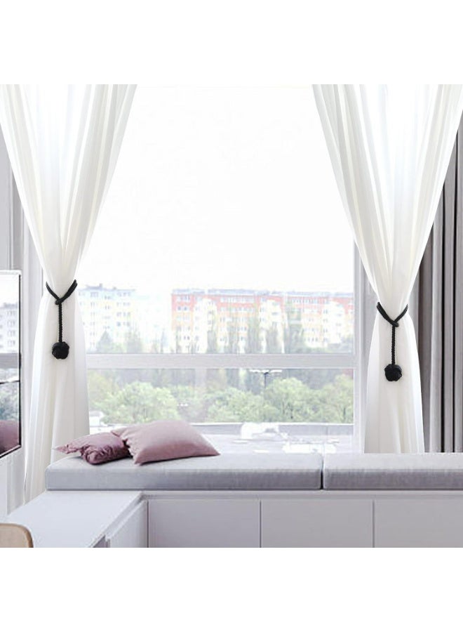 حمالات ستائر 2 حزمة، ربطات ستائر، حوامل ستائر للستائر الحائطية، حمالات ستائر، خيوط قطنية منسوجة يدوياً لربطات الستائر （أسود） - Image 3