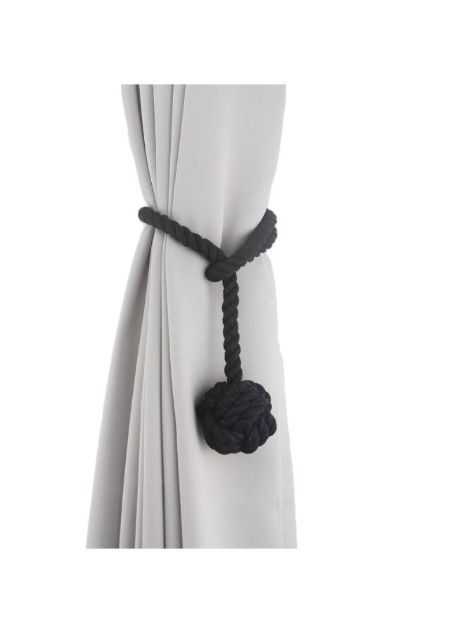 حمالات ستائر 2 حزمة، ربطات ستائر، حوامل ستائر للستائر الحائطية، حمالات ستائر، خيوط قطنية منسوجة يدوياً لربطات الستائر （أسود） - Image 1