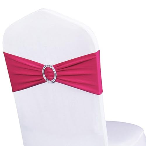 WENSINL WENSINL Pack of 50 Spandex Hot Pink Chair Sashes Bows Elastic Chair Bands with Buckle Slider Sashes Bows for Wedding Decorations Without White Covers Fuchsia 