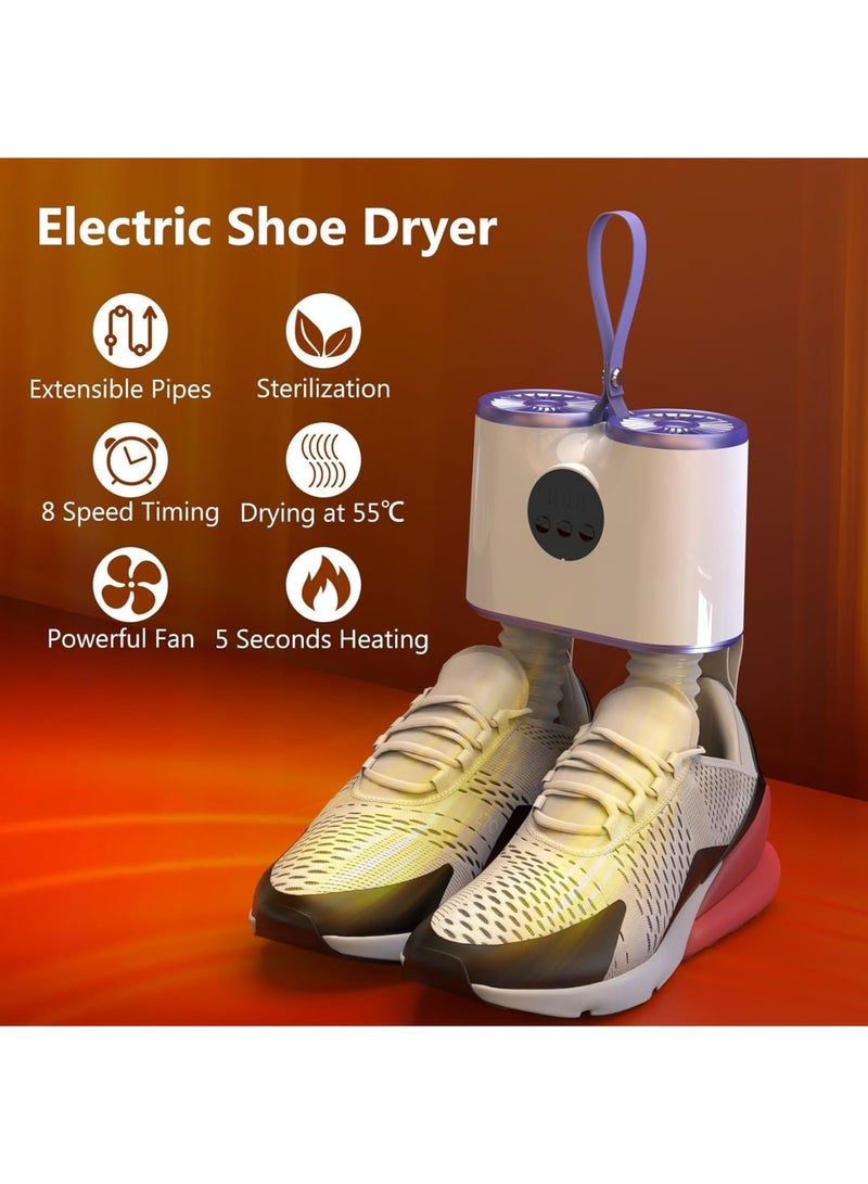 SYOSI Shoe Dryer, Electric Retractable Shoe and Boot Dryer with Timer, Heat Blower for Gloves Hats Socks Ski Boots, Portable Antibacterial Footwear Dryer for Home Travel, Energy Class E, White - Image 2