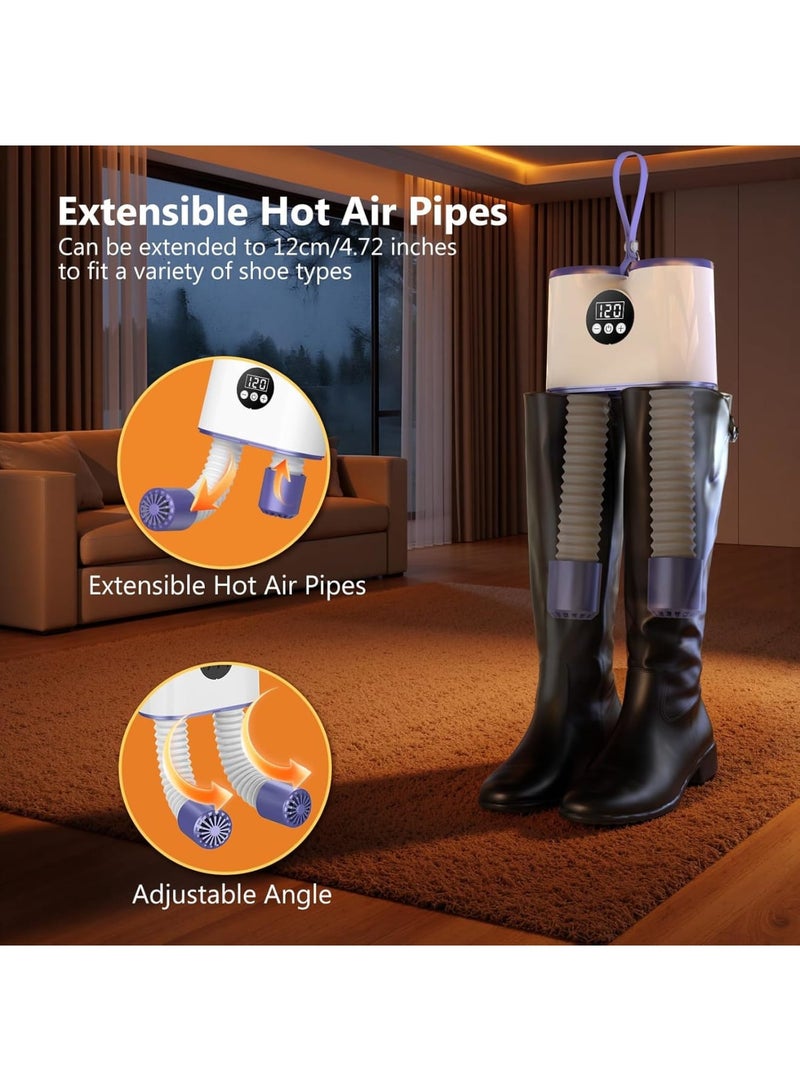SYOSI Shoe Dryer, Electric Retractable Shoe and Boot Dryer with Timer, Heat Blower for Gloves Hats Socks Ski Boots, Portable Antibacterial Footwear Dryer for Home Travel, Energy Class E, White - Image 3