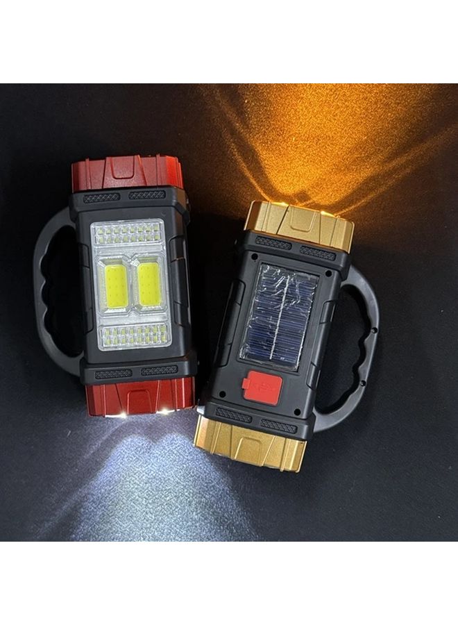 Golden Solar Flashlight Portable LED Lantern with Side Lights 6 Modes USB Solar Powered - Image 2