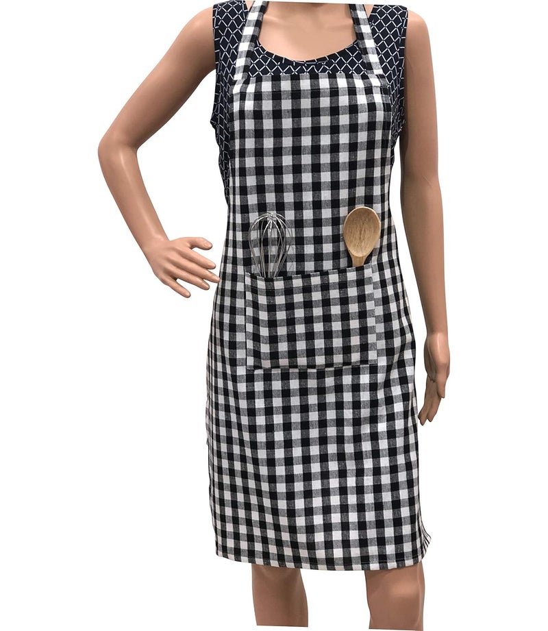 PIXEL HOME Cotton Apron Black Checked for Men and Women - Image 1