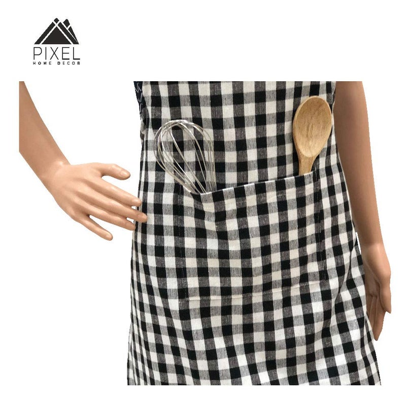 PIXEL HOME Cotton Apron Black Checked for Men and Women - Image 2