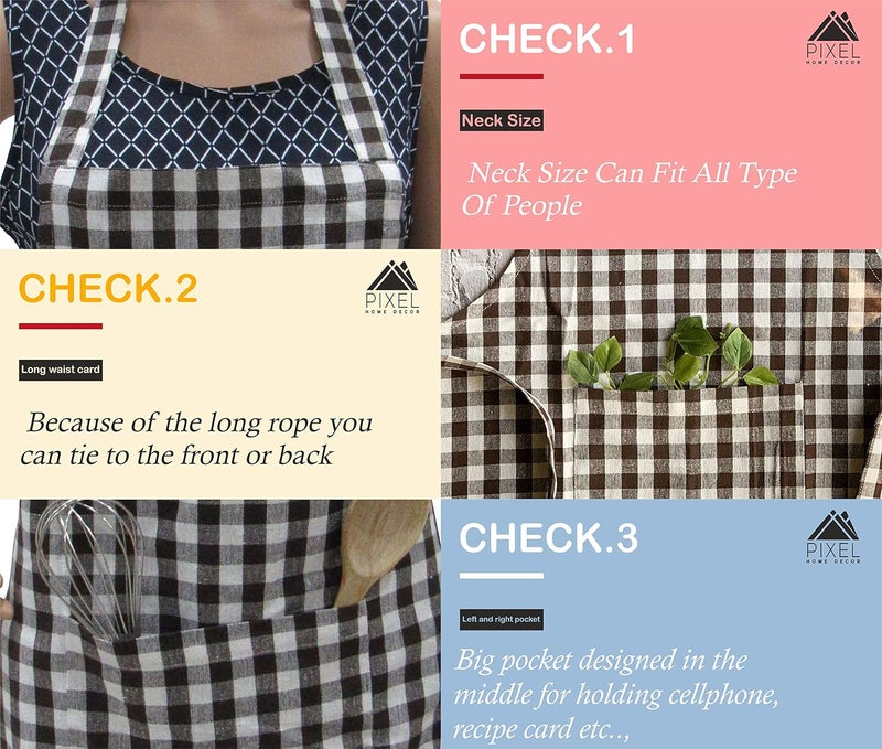 PIXEL HOME Cotton Apron Black Checked for Men and Women - Image 5
