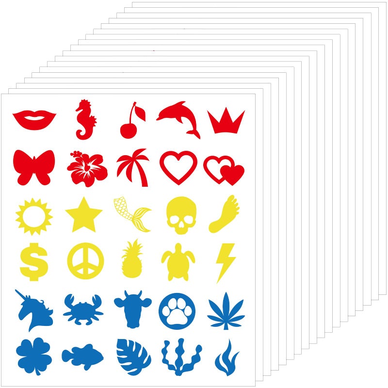 Leinuosen 600 Pieces Tanning Sunbathing Stickers Self Adhesive Body Decals for Perforated Tanning Bed Stickers Removable Mermaid Butterfly Dolphin Lightning Feet Decals 30 Styles