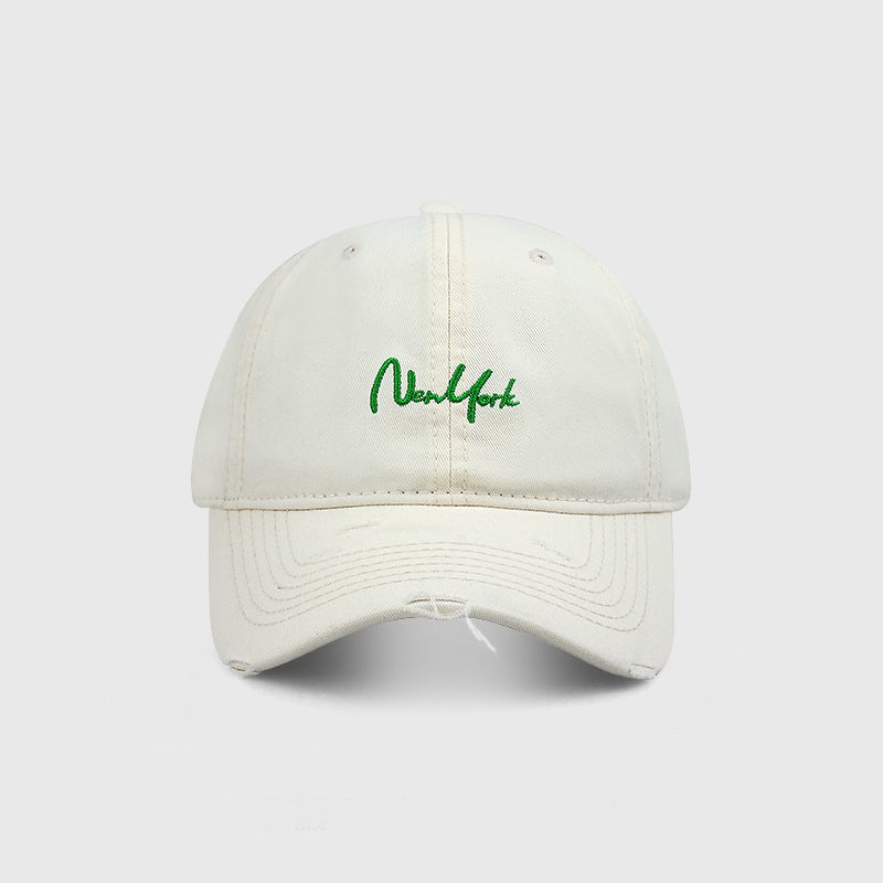 Distressed Embroidery Baseball Cap for Women, Letter Design, Wide Brim, Sun Protection - Image 4