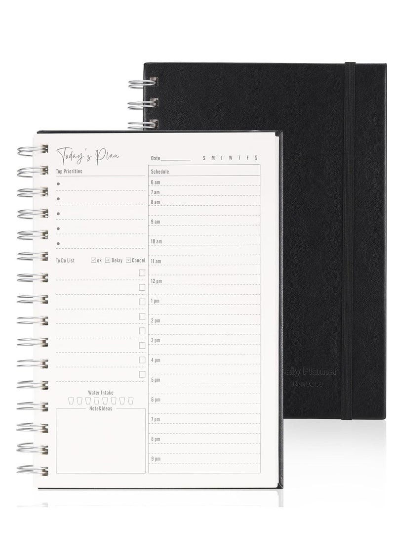 TRASSLE Leather Daily Planner Undated, Undated Daily Planner with Hourly Schedule, Elastic closure, A5 5.5"x 8.5" To-Do List Hard Cover Spiral Notebook Appointments Planner Notebook  - Image 1