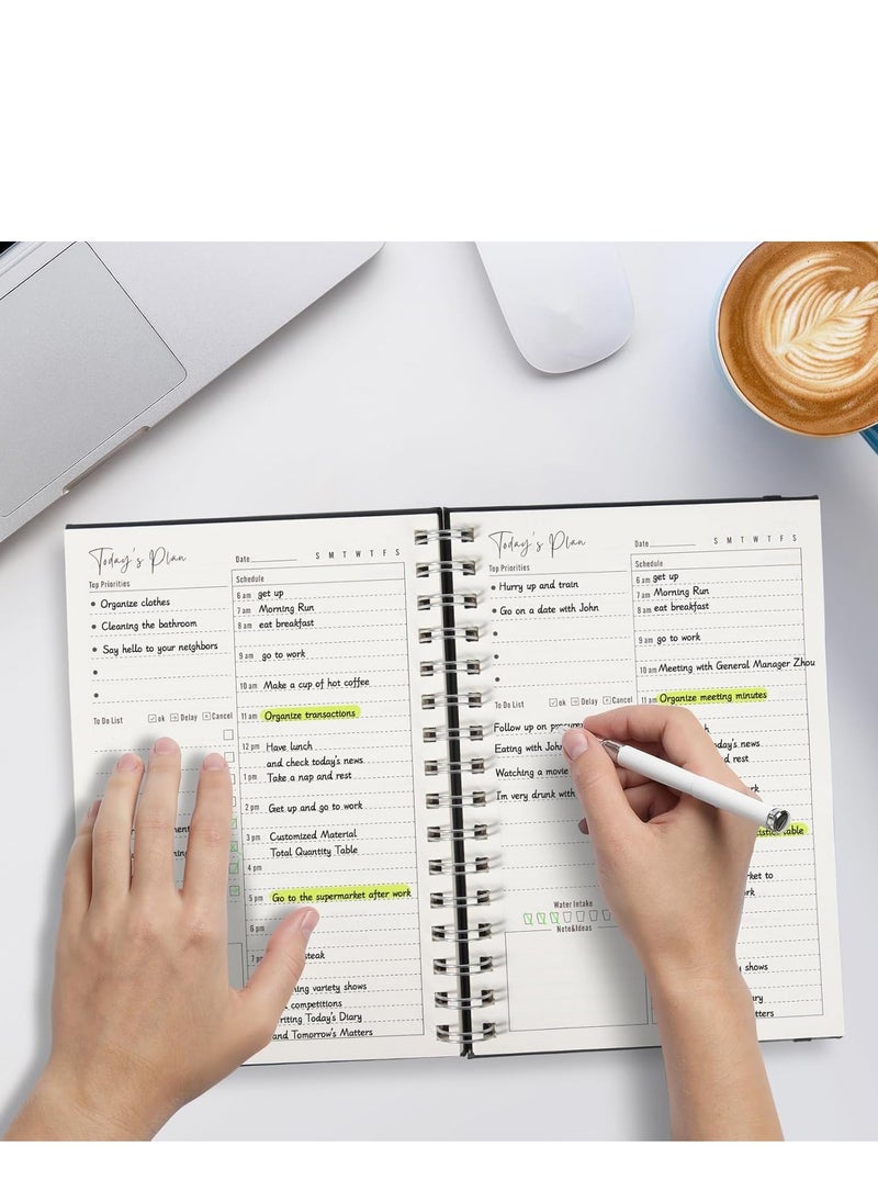 TRASSLE Leather Daily Planner Undated, Undated Daily Planner with Hourly Schedule, Elastic closure, A5 5.5"x 8.5" To-Do List Hard Cover Spiral Notebook Appointments Planner Notebook  - Image 2