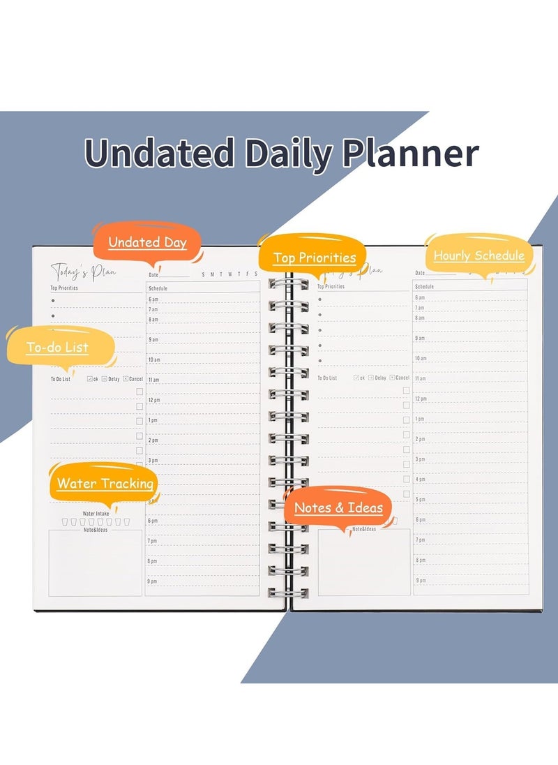 TRASSLE Leather Daily Planner Undated, Undated Daily Planner with Hourly Schedule, Elastic closure, A5 5.5"x 8.5" To-Do List Hard Cover Spiral Notebook Appointments Planner Notebook  - Image 4