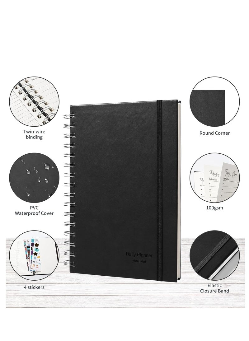 TRASSLE Leather Daily Planner Undated, Undated Daily Planner with Hourly Schedule, Elastic closure, A5 5.5"x 8.5" To-Do List Hard Cover Spiral Notebook Appointments Planner Notebook  - Image 5