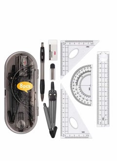 Math Geometry Tool Plastic Clear Ruler Sets Protractor Triangular Ruler Drawing Compass for School Student Classroom, High Quality Material for Long Time and Durable Use