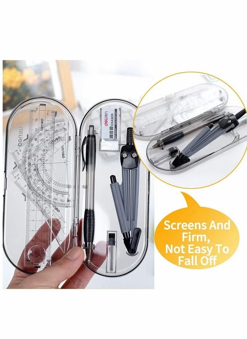 Generic - Math Geometry Tool Plastic Clear Ruler Sets Protractor Triangular Ruler Drawing Compass for School Student Classroom, High Quality Material for Long Time and Durable Use - Image 1