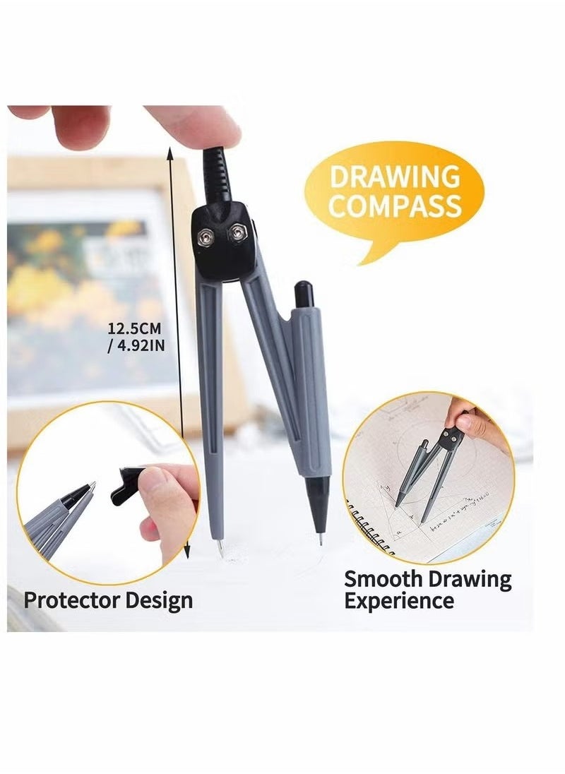 Generic - Math Geometry Tool Plastic Clear Ruler Sets Protractor Triangular Ruler Drawing Compass for School Student Classroom, High Quality Material for Long Time and Durable Use - Image 1