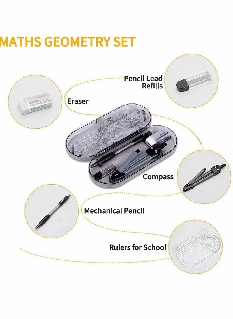 Generic - Math Geometry Tool Plastic Clear Ruler Sets Protractor Triangular Ruler Drawing Compass for School Student Classroom, High Quality Material for Long Time and Durable Use - Image 1