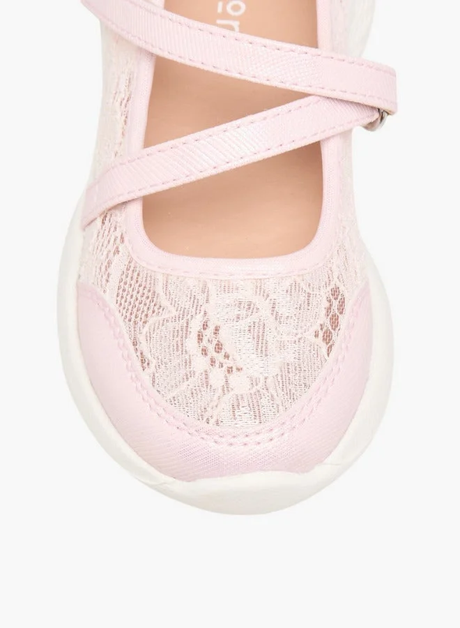 Little Missy PINK Girls Lace Detail Mary Jane Shoes with Hook and Loop Closure for Women | Best Price UAE