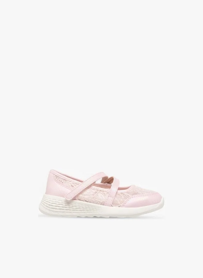 Little Missy PINK Girls Lace Detail Mary Jane Shoes with Hook and Loop Closure for Women | Best Price UAE