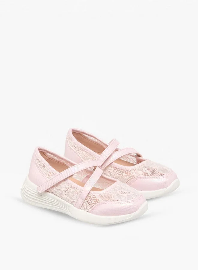 Girls Lace Detail Mary Jane Shoes with Hook and Loop Closure