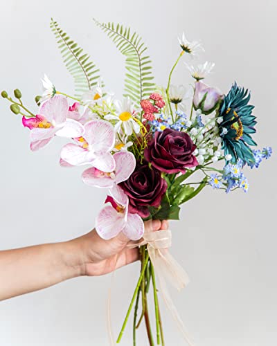 DuHouse 10pcs Silk Roses Artificial Flowers Fake Burgundy Rose Bouquet for Arrangement Wedding Party Home Decoration BurgundyLong Stem - Image 3