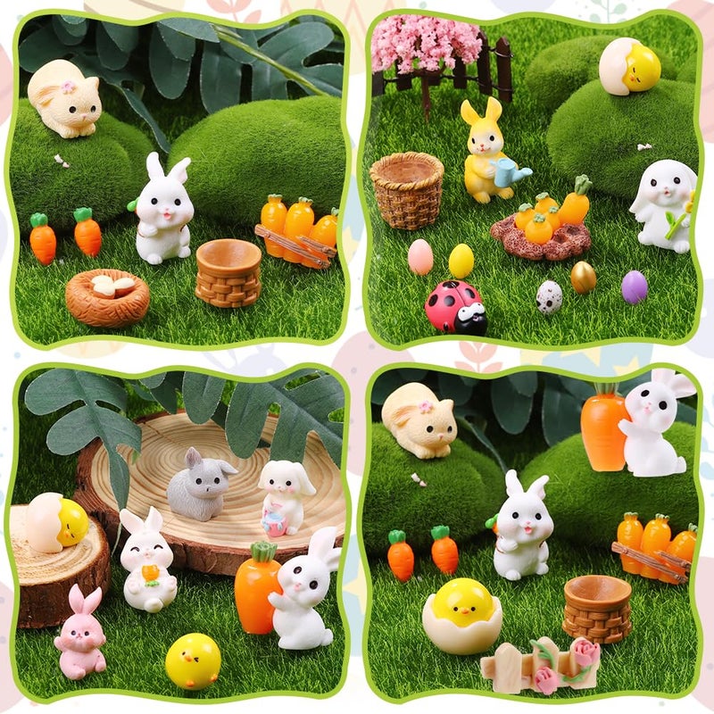 Vellibring 42 Pcs Easter Mini Resin Figurines, Miniature Sculptures Small Farm Bunny Chick Fairy Garden Decor for Dollhouse Easter Egg Fillers Party Favors Supplies DlY Landscape Terrarium - Image 5