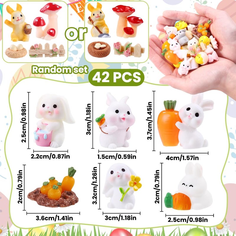 Vellibring 42 Pcs Easter Mini Resin Figurines, Miniature Sculptures Small Farm Bunny Chick Fairy Garden Decor for Dollhouse Easter Egg Fillers Party Favors Supplies DlY Landscape Terrarium - Image 2